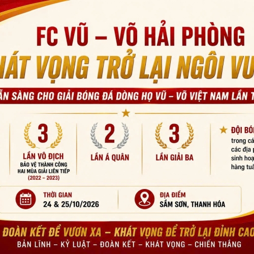 FC VŨ – VÕ HẢI PHÒNG: KHÁT VỌNG TRỞ LẠI NGÔI VƯƠNG – SẴN SÀNG CHO GIẢI BÓNG ĐÁ DÒNG HỌ VŨ – VÕ VIỆT NAM LẦN THỨ XII